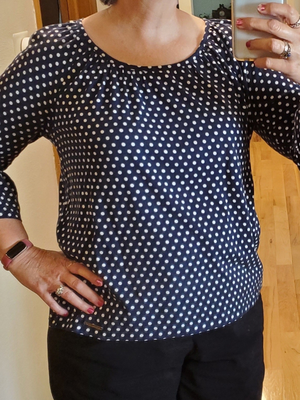 Michael Kors Navy Blue Polka Dot Scoop Neck Blouse